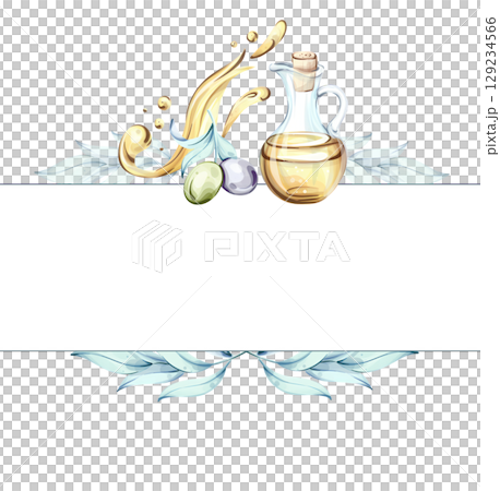 Experience the beauty of olives and olive oil in a vibrant watercolor illustration celebrating Italian culinary traditions frame, border, arrangement 129234566