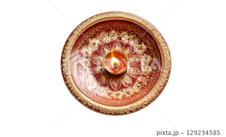 Festive lamp on plate for Ganesh Chaturthi, created with AI, PNG 129234585