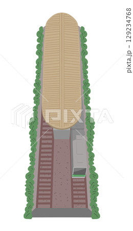 俯瞰で見た線路と駅のイラスト 129234768