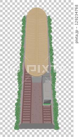 俯瞰で見た線路と駅のイラスト 129234768