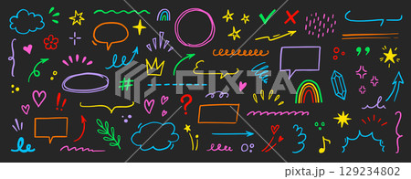 Cute line element icon set. Hand drawn heart, star, cloud brush stroke colorful cartoon style. Funny doodle sketch arrow, heart, flower marker decoration for kid art design. Vector Cute line element icon set. Hand drawn heart, star, cloud brush stroke colorful cartoon style. Funny doodle sketch arrow, heart, flower marker decoration for kid art design. Vector 129234802