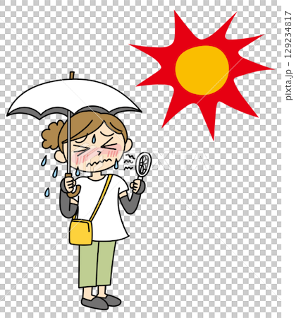 Illustration of a woman sweating in the heat and the summer sunshine Vector Illustration of a woman sweating in the heat and the summer sunshine Vector 129234817