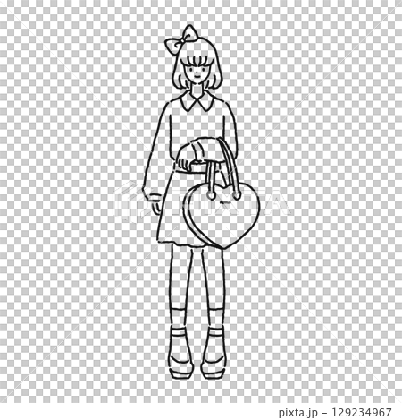 ガーリー系ファッションの女性 線画 ガーリー系ファッションの女性 線画 129234967
