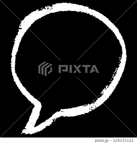 Text box white chalk texture on black, crayon speech bubble round silhouette, vector doodle chat dialogue cloud drawing 129235122
