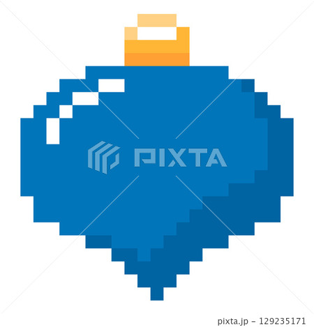 Christmas tree toy decoration vector pixel art, cartoon 8 bit retro video game festive blue ball, holiday decor toy 129235171