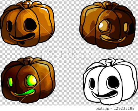Cute Halloween-themed icons: pumpkins and jack-o'-lanterns 129235198