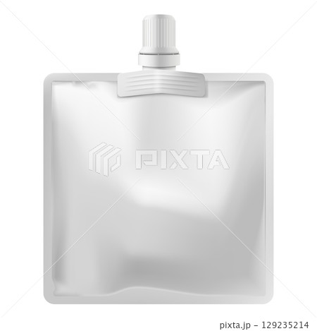 Realistic doy pack mockup with spout and closed lid, square shape. Realistic doy pack mockup with spout and closed lid, square shape. 129235214
