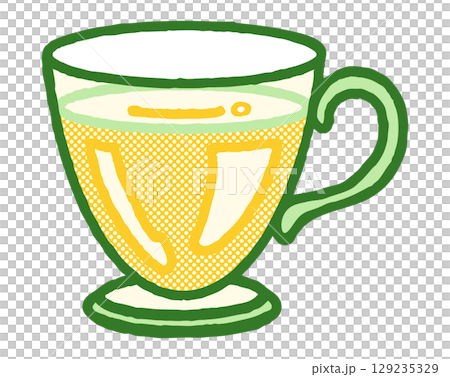 Color illustration of a simple glass teacup 129235329