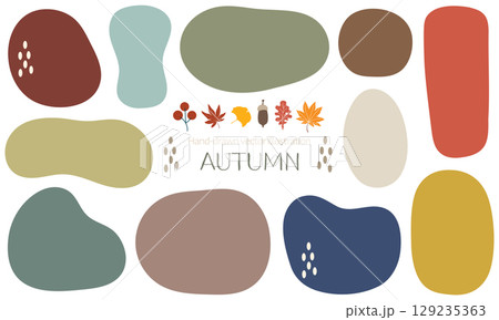 秋色カラーのレトロなゆるい手書き風のフレーム素材 秋色カラーのレトロなゆるい手書き風のフレーム素材 129235363