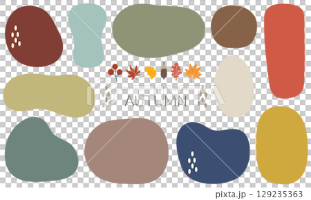 秋色カラーのレトロなゆるい手書き風のフレーム素材 秋色カラーのレトロなゆるい手書き風のフレーム素材 129235363