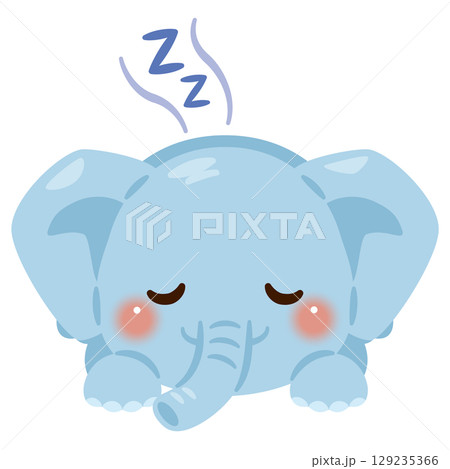 うつ伏せで眠るゾウのイラスト 129235366