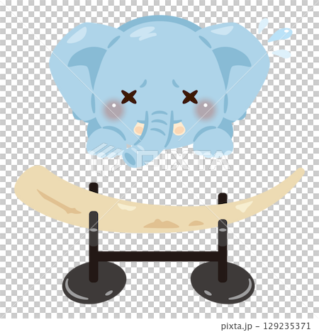牙を失ったゾウと象牙の置物イラスト 129235371