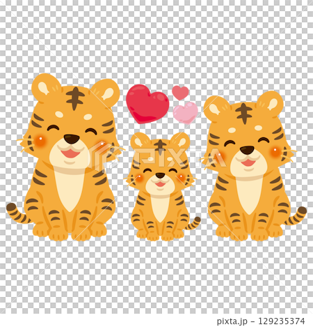 坐著微笑的老虎一家的插圖 坐著微笑的老虎一家的插圖 129235374