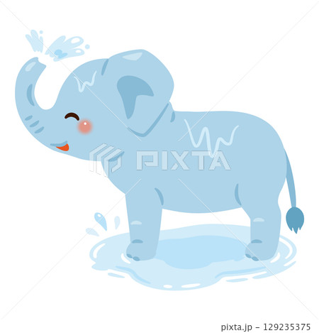 水浴びをするゾウのイラスト 129235375