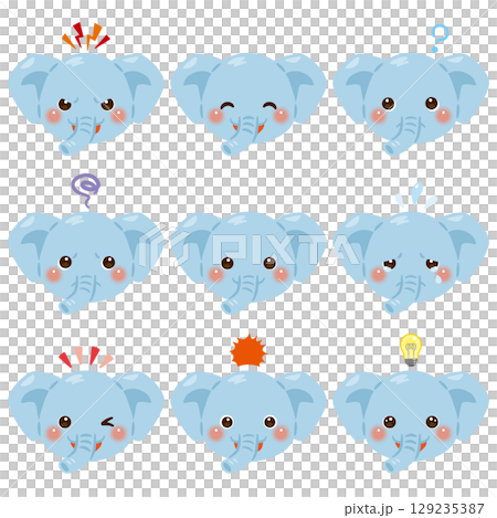Elephant illustration set - facial expressions only 129235387