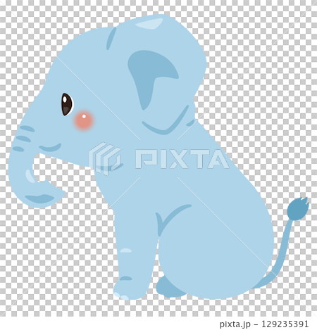 横から見たお座りしたゾウのイラスト 129235391