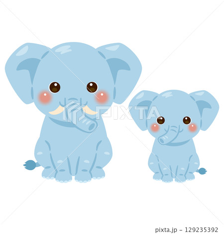 お座りしたゾウの親子イラスト 129235392