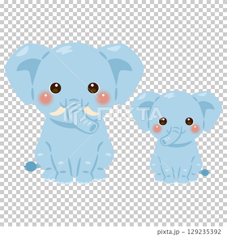 お座りしたゾウの親子イラスト 129235392