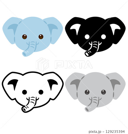 ゾウの顔アイコンセット 129235394