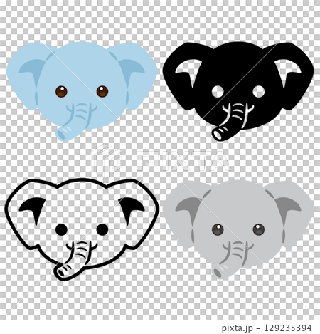 ゾウの顔アイコンセット 129235394