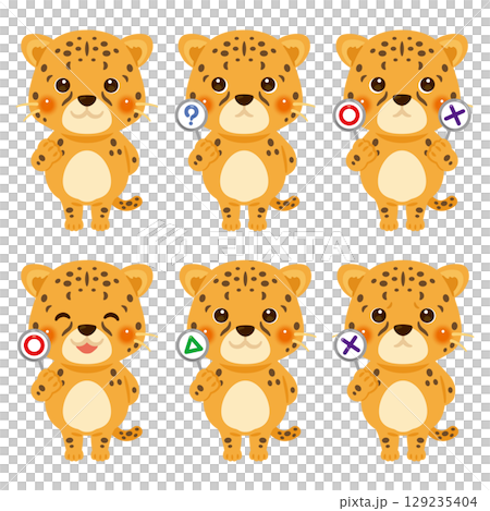 獵豹角色插畫集手持圓形、圓形、三角形或三角形卡片 獵豹角色插畫集手持圓形、圓形、三角形或三角形卡片 129235404