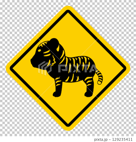 Tiger warning sign illustration Tiger warning sign illustration 129235411