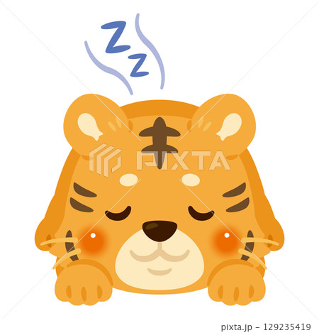 うつ伏せで眠るトラのイラスト うつ伏せで眠るトラのイラスト 129235419