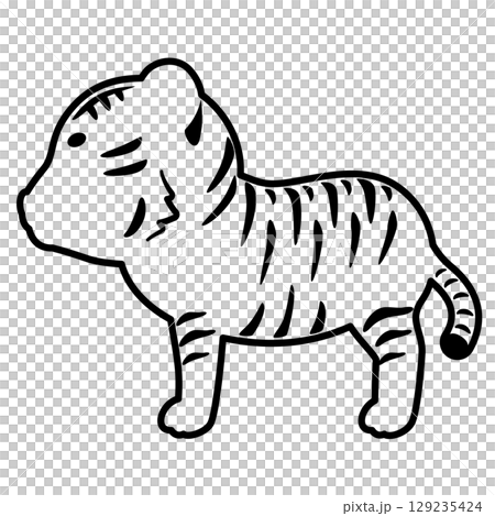 Line drawing of a tiger facing sideways Line drawing of a tiger facing sideways 129235424