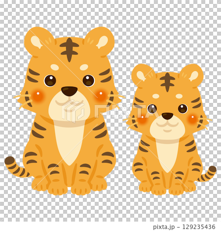 坐著的老虎父母和孩子的插圖 129235436