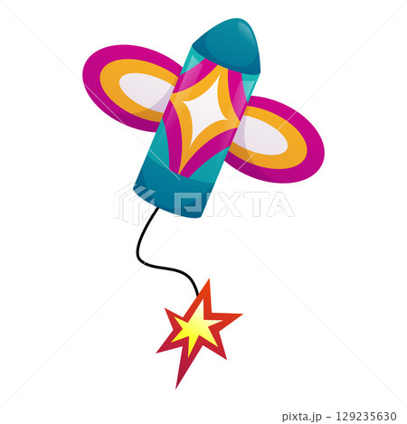 Rocket firecracker, bright with geometric pattern, Diwali celebration, with burning fuse. Rocket firecracker, bright with geometric pattern, Diwali celebration, with burning fuse. 129235630