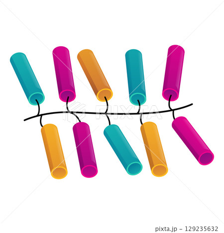 Bunch of colorful firecrackers, pink, yellow, blue, pyrotechnic equipment. 129235632