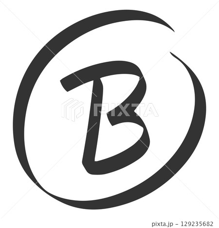Black English letter B in a circle, handwritten with a marker, teacher's mark for a test or exam. Black English letter B in a circle, handwritten with a marker, teacher's mark for a test or exam. 129235682
