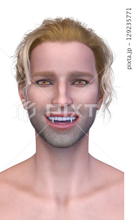 男性ヴァンパイアの顔クローズアップ 129235771