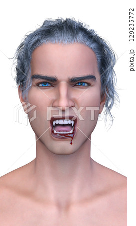 男性ヴァンパイアの顔クローズアップ 129235772