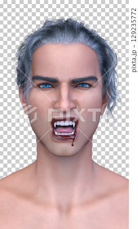 男性ヴァンパイアの顔クローズアップ 129235772