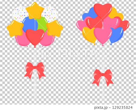 Set of balloons with ribbons, star-shaped, heart-shaped and confetti balloons Set of balloons with ribbons, star-shaped, heart-shaped and confetti balloons 129235824