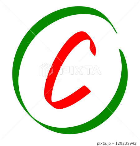 School grade, red letter C in a green circle, handwritten in marker. School grade, red letter C in a green circle, handwritten in marker. 129235942