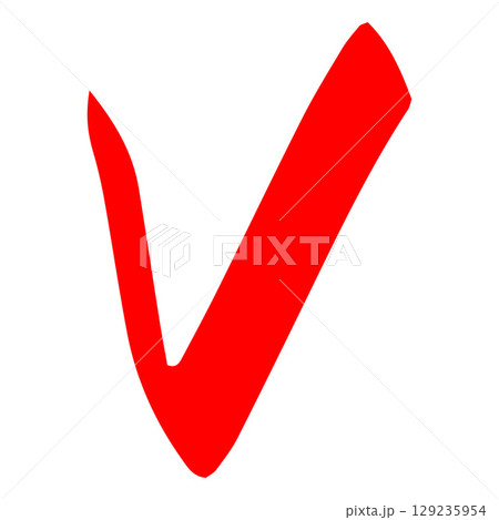 Red tick handwritten with marker, sign of agreement, certification, school grade. . Red tick handwritten with marker, sign of agreement, certification, school grade. . 129235954