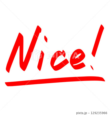 Red marker grade of exam and test result, vector hand drawn Nice comment with underlines, school praise teacher mark 129235966