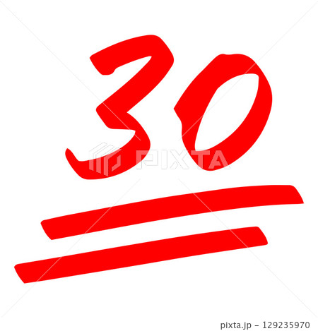 Bad exam grade score red marker symbol, 30 points test score hand drawn illustration, thirty number points low result 129235970