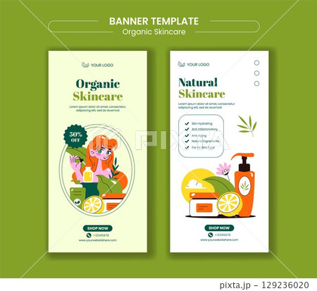 Flat Cartoon Templates for Organic Skin Care Beauty Tips on Social Media Vertical Banner 129236020