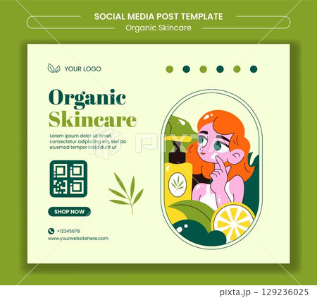 Flat Cartoon Illustration of Social Media Post for Organic Skin Care Content Templates Flat Cartoon Illustration of Social Media Post for Organic Skin Care Content Templates 129236025