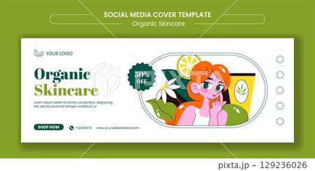 Organic Skin Treatment Social Media Cover Design with Hand Drawn Flat Cartoon Illustration Organic Skin Treatment Social Media Cover Design with Hand Drawn Flat Cartoon Illustration 129236026