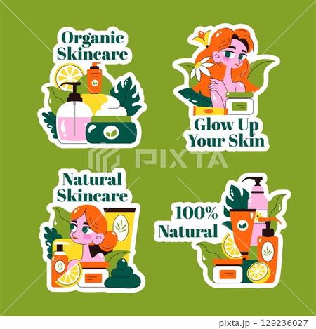 Skincare Tips and Organic Beauty Label Design for Social Media in Cartoon Flat Style 129236027