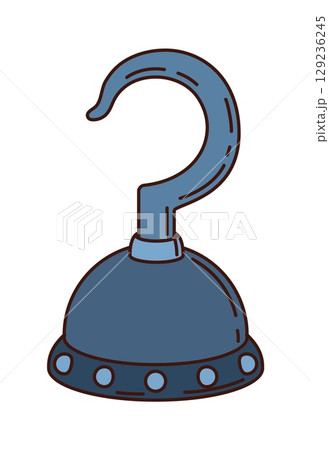 Cartoon groovy pirate hook, corsair, captain or sailor hand prosthesis. Isolated vector menacing buccaneer weapon, dangerous accessory, crafted from metal, symbolizes adventure and daring spirit 129236245