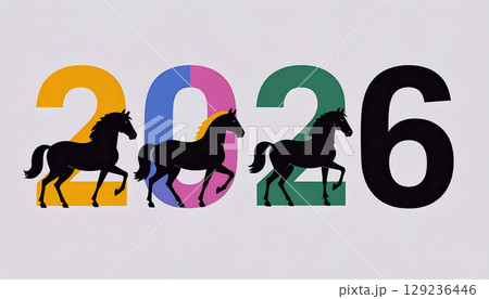 2026年 年賀状素材 午年デザイン 2026年 年賀状素材 午年デザイン 129236446