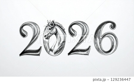 2026年 年賀状素材 午年デザイン 2026年 年賀状素材 午年デザイン 129236447
