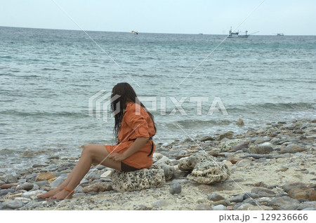 Female Tourist Alone in a beach Bangkok Thailand Female Tourist Alone in a beach Bangkok Thailand 129236666