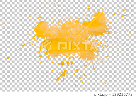 Yellow splash watercolor brush isolated on transparent background 129236772