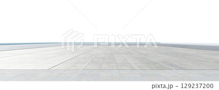 3d rendering empty concrete floor with blue horizon on white background 129237200